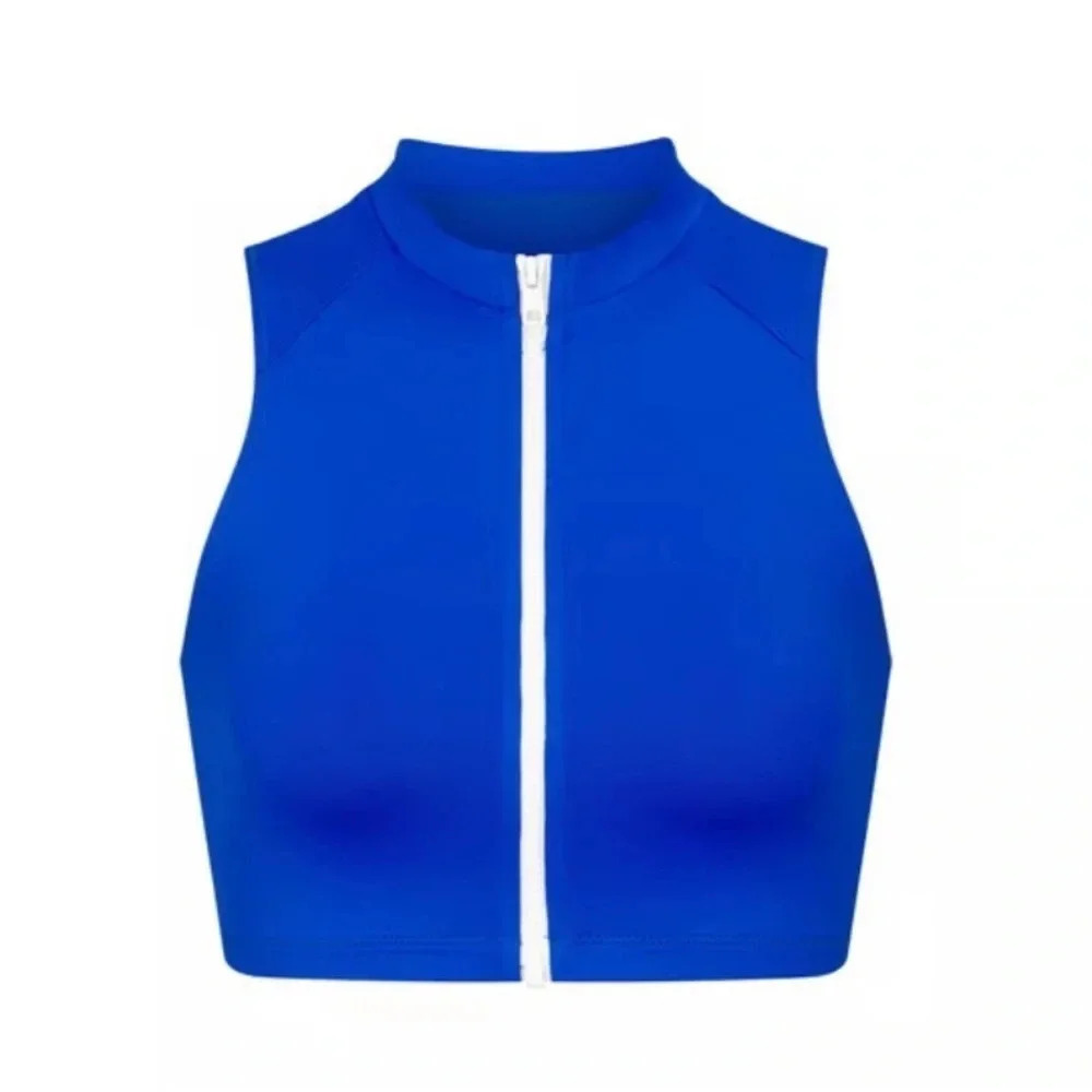 SKIMS Zip Up Swim Mock Neck Top - Cobalt blue Size 4X New with Tags
